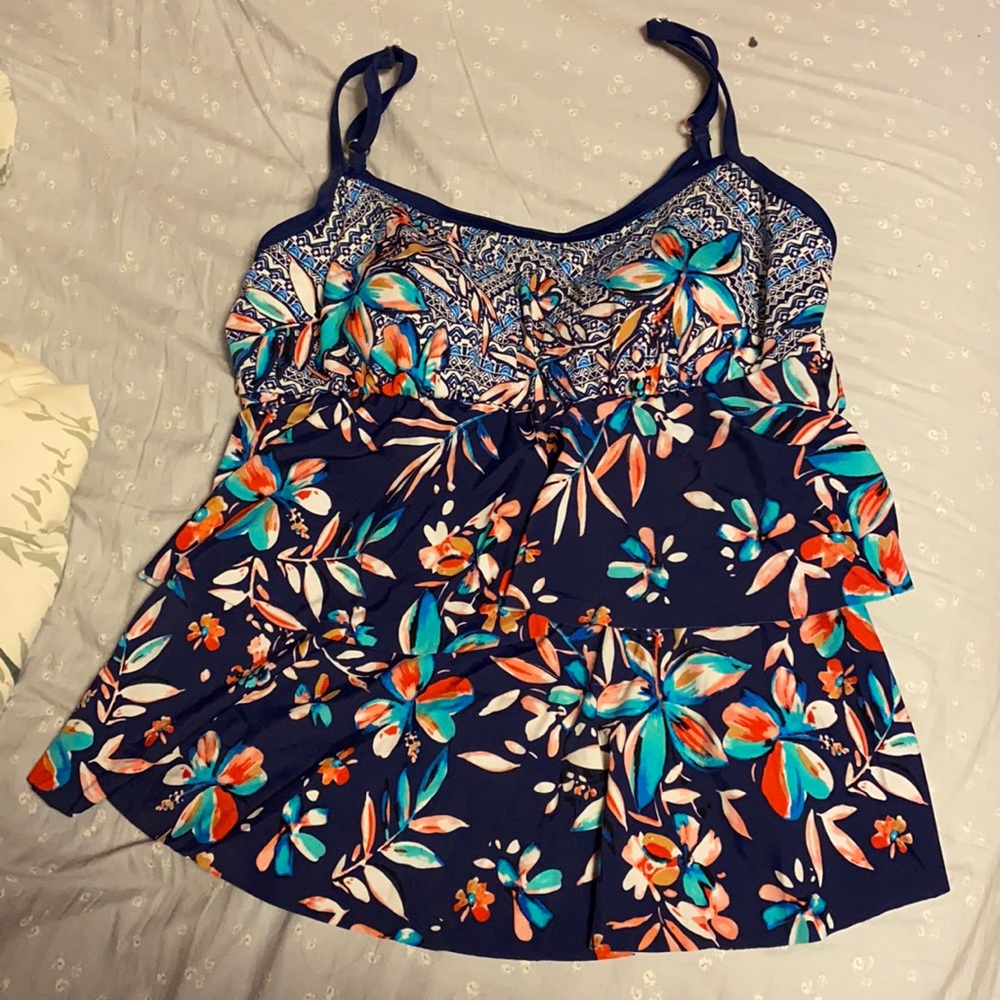 Blue and Pink Floral Bathing Suit Top